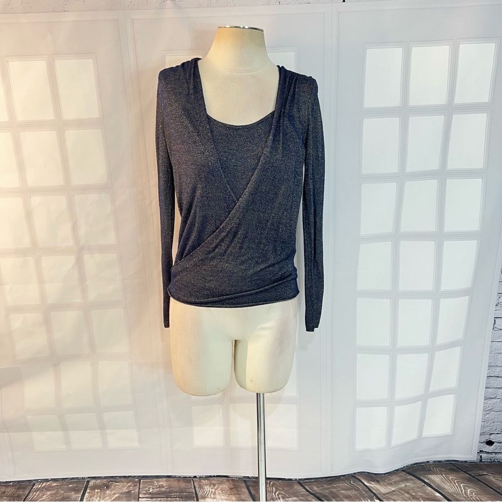 🔥🔥5 for $25 sale🔥🔥 Whbm blue gold shimmering layered long sleeve top size xs